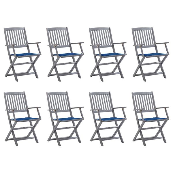 vidaXL Chaises pliables d'ext&eacute;rieur lot de 8 et coussins Bois d'acacia