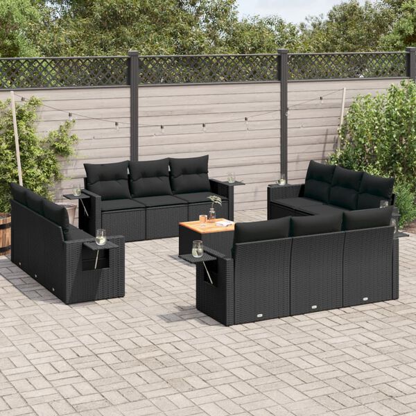 vidaXL Salon de jardin avec coussins 13 pcs noir r&eacute;sine tress&eacute;e