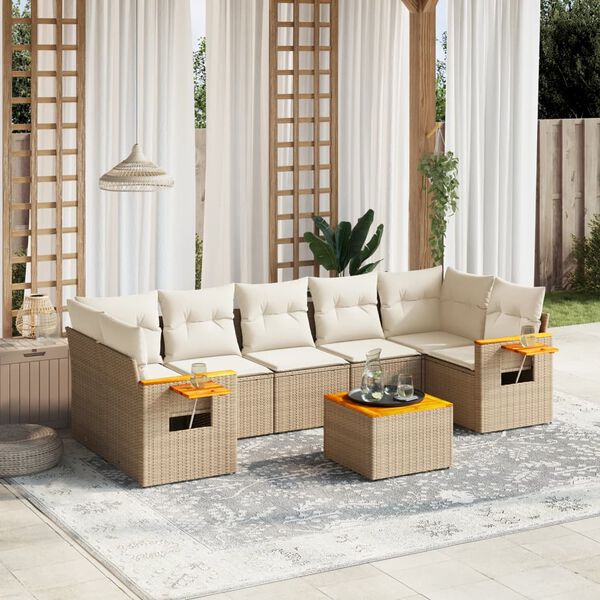 vidaXL Salon de jardin avec coussins 8 pcs beige r&eacute;sine tress&eacute;e