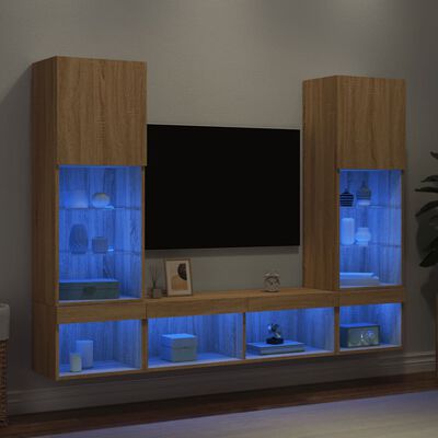 vidaXL Unités murales TV avec LED 5 pcs chêne sonoma bois d'ingénierie