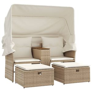 vidaXL Canap&eacute; de jardin 2 places avec auvent et tabourets beige rotin