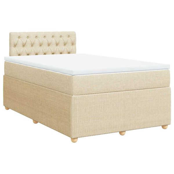 vidaXL Sommier &agrave; lattes de lit avec matelas Cr&egrave;me 120x200 cm Tissu