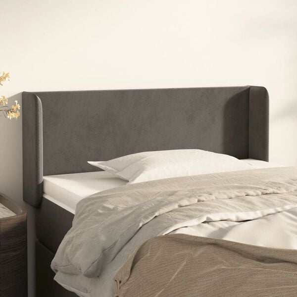 vidaXL T&ecirc;te de lit avec oreilles Gris fonc&eacute; 83x16x78/88 cm Velours