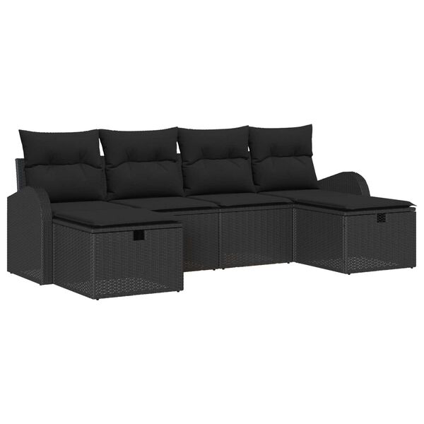 vidaXL Ensemble de canap&eacute; de jardin avec coussin 6 pcs Noir polyrotin