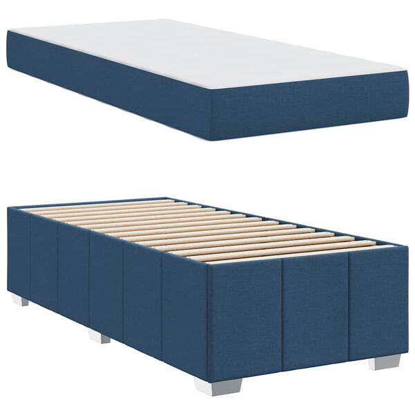 vidaXL Cadre de lit avec matelas Bleu 120 x 190 cm tissu