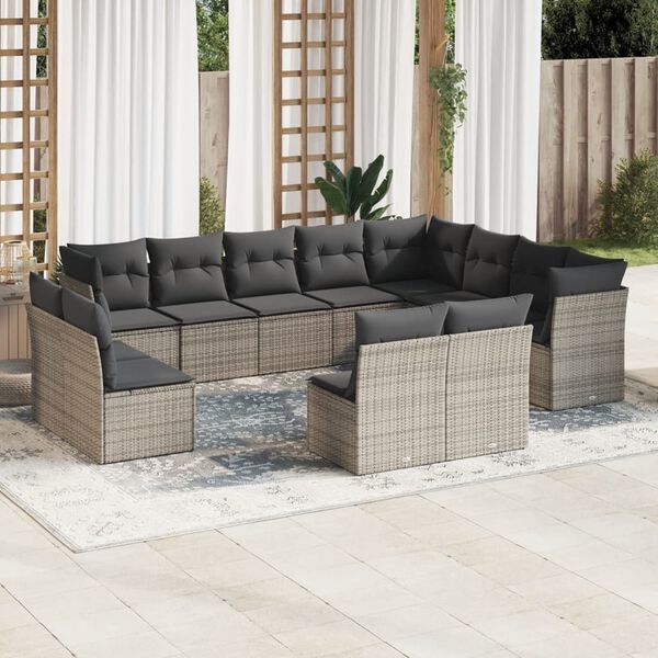 vidaXL Salon de jardin avec coussins 12 pcs gris r&eacute;sine tress&eacute;e