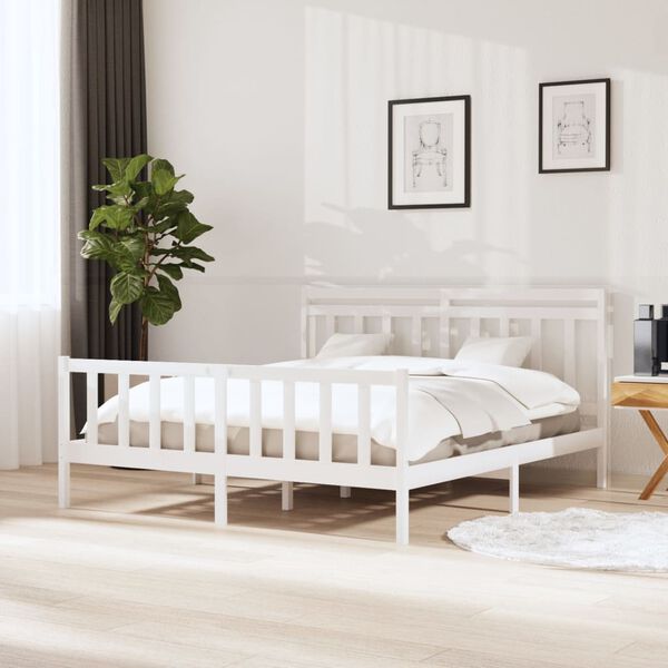vidaXL Cadre de lit Blanc Bois massif 160x200 cm