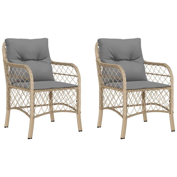 vidaXL Chaises de jardin avec coussins lot de 2 m&eacute;lange beige rotin