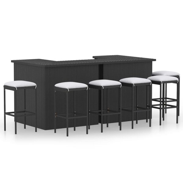 vidaXL Ensemble de bar de jardin 8 pcs et coussins Résine tressée Noir