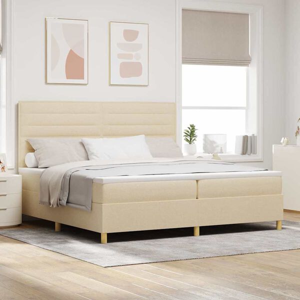 vidaXL Lit &agrave; ressorts avec matelas Cr&egrave;me 200 x 200 cm tissu