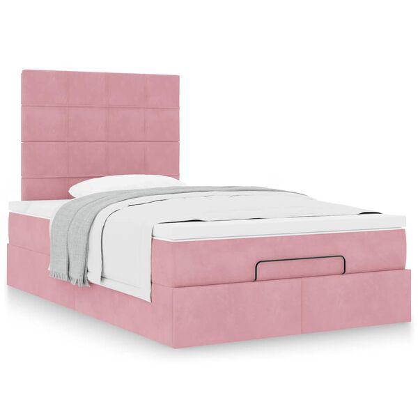 vidaXL Cadre de lit ottoman avec matelas rose 120x190 cm velours