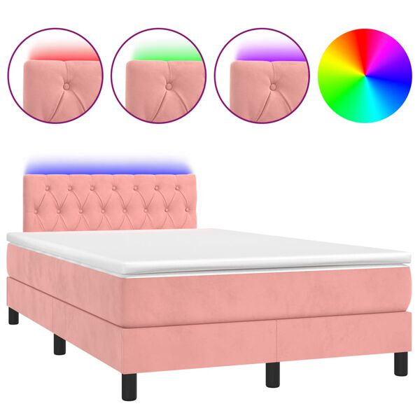 vidaXL Sommier &agrave; lattes de lit et matelas LED rose 120x190 cm velours