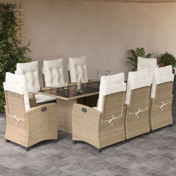 vidaXL Ensemble &agrave; manger de jardin et coussins 9 pcs beige Poly rotin