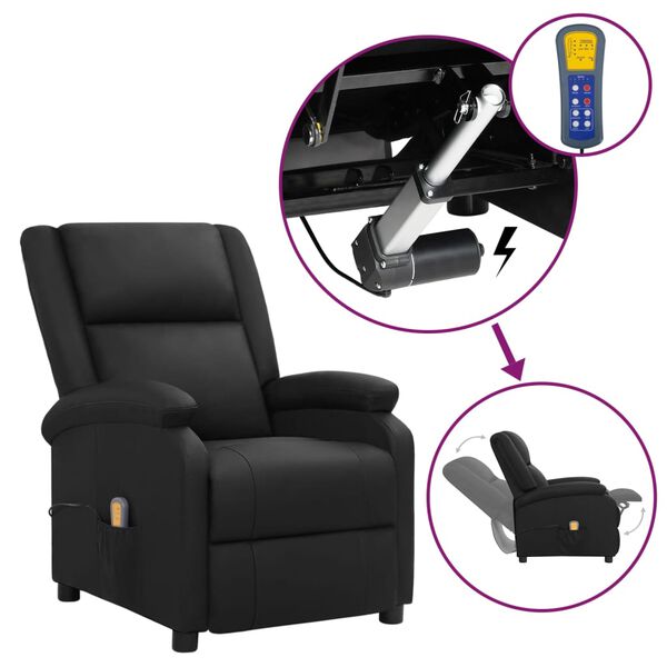 vidaXL Fauteuil de massage noir cuir véritable