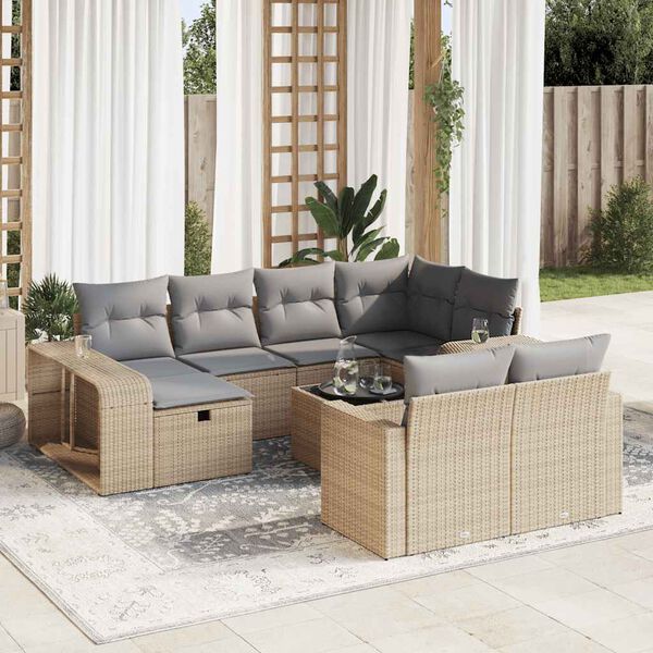vidaXL Salon de jardin 11 pcs avec coussins beige r&eacute;sine tress&eacute;e