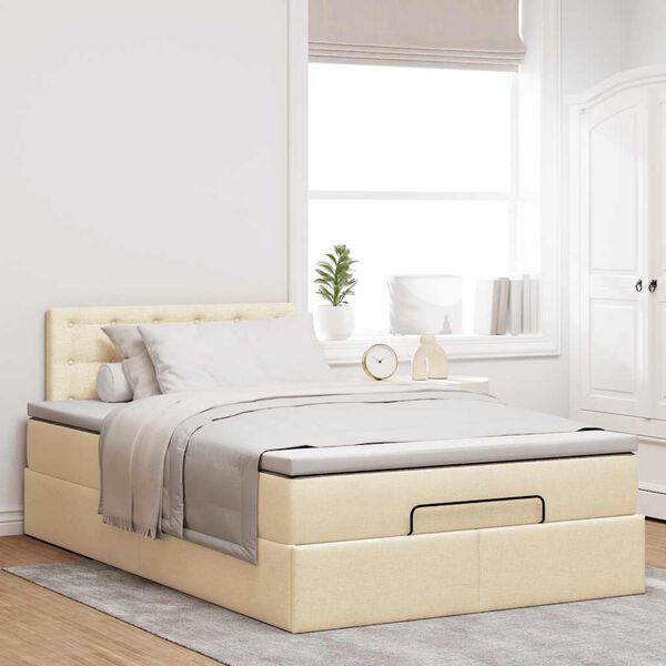 vidaXL Cadre de lit ottoman avec matelas cr&egrave;me 120x190 cm tissu