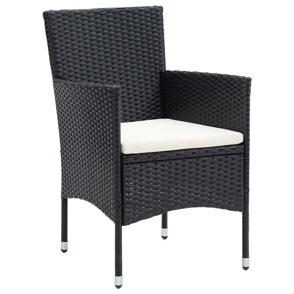 vidaXL Ensemble &agrave; d&icirc;ner de jardin avec coussins 3 pcs poly rotin noir