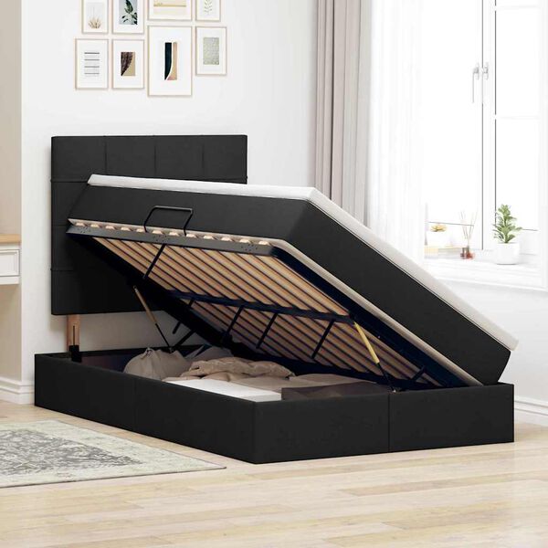 vidaXL Lit avec rangement et matelas Noir 120 x 190 cm tissu