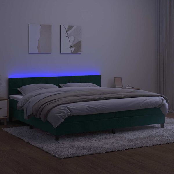 vidaXL Sommier &agrave; lattes de lit avec matelas LED Vert fonc&eacute; 200x200 cm