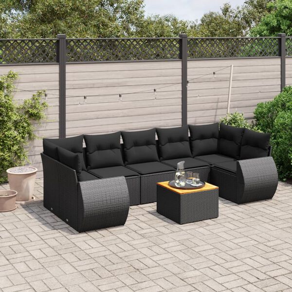 vidaXL Salon de jardin 8 pcs avec coussins noir r&eacute;sine tress&eacute;e