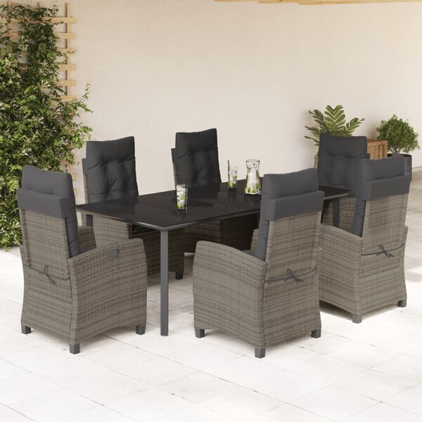 vidaXL Ensemble &agrave; manger de jardin et coussins 7 pcs gris rotin