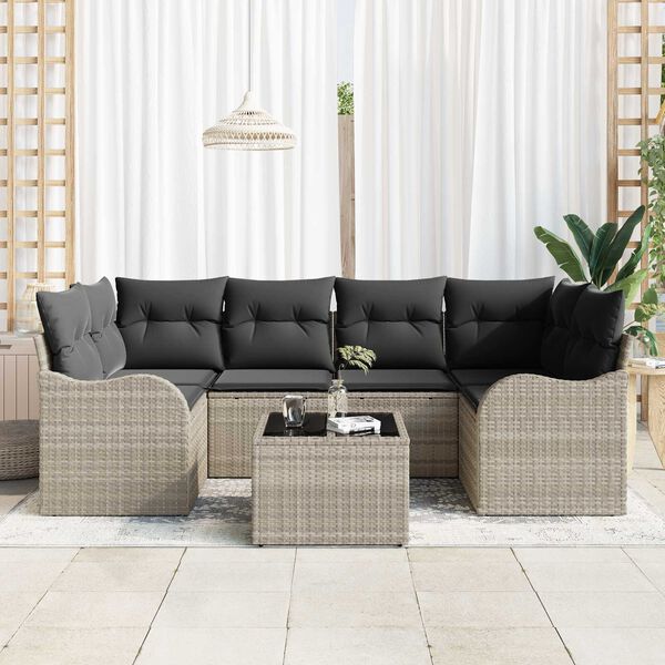 vidaXL Ensemble de canap&eacute; de jardin 7 pcs Gris clair et gris fonc&eacute;
