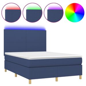 vidaXL Sommier &agrave; lattes de lit et matelas et LED Bleu 140x200 cm Tissu