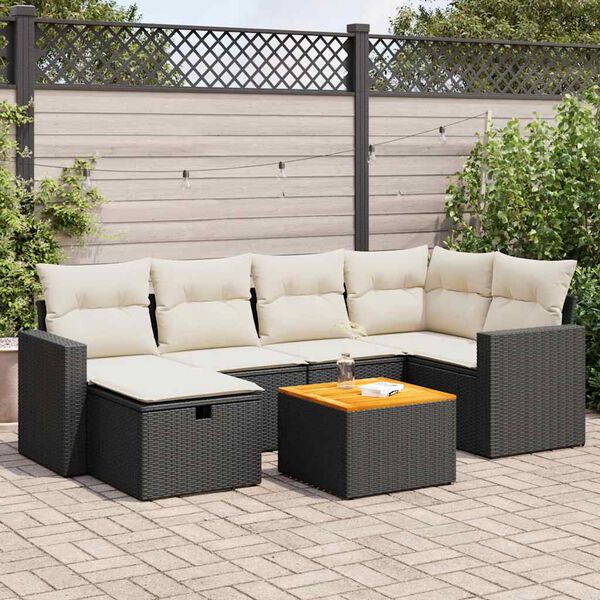 vidaXL Salon de jardin 7 pcs avec coussins noir r&eacute;sine tress&eacute;e