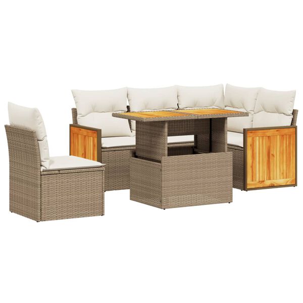 vidaXL Salon de jardin avec coussins 6 pcs beige r&eacute;sine tress&eacute;e