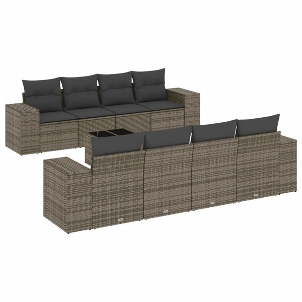 vidaXL Salon de jardin 9 pcs avec coussins gris r&eacute;sine tress&eacute;e