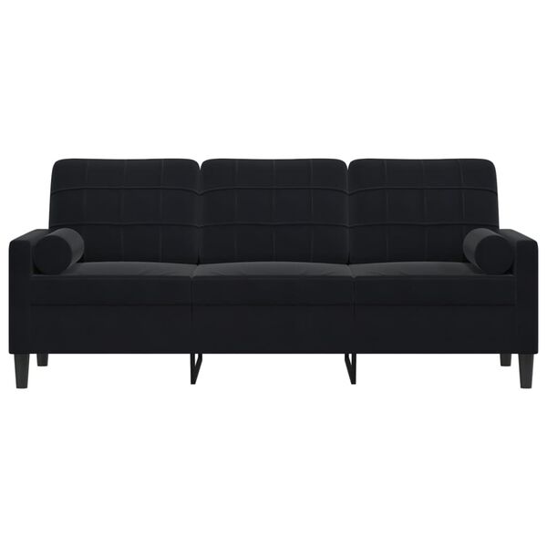 vidaXL Canapé 3 places avec oreillers décoratifs noir 180 cm velours