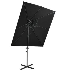 vidaXL Parasol de jardin en porte-&agrave;-faux &agrave; double toit noir 250x250 cm
