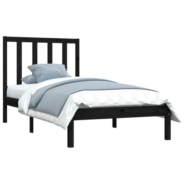 vidaXL Cadre de lit sans matelas noir bois de pin massif 75x190 cm