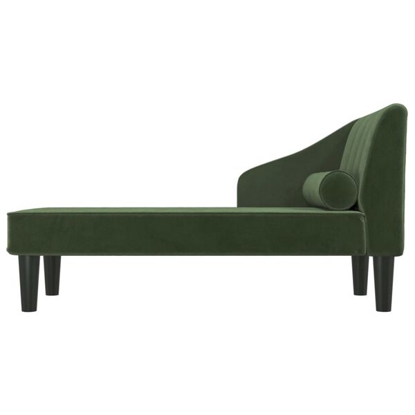 vidaXL Chaise longue avec traversin vert fonc&eacute; velours