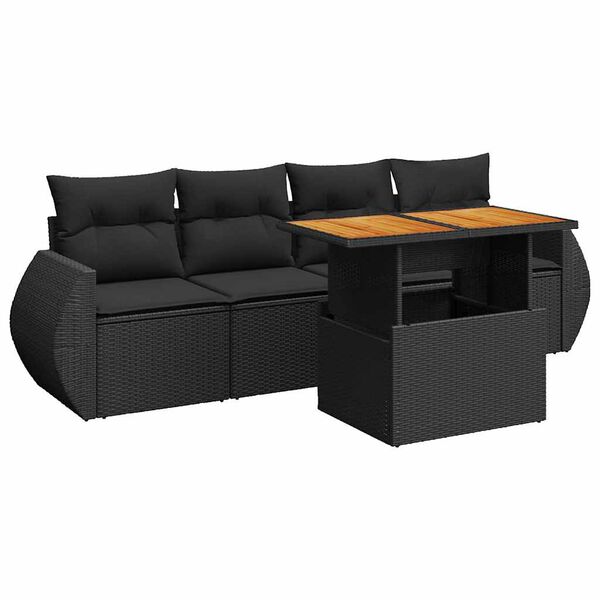 vidaXL Salon de jardin 5 pcs avec coussins noir r&eacute;sine tress&eacute;e