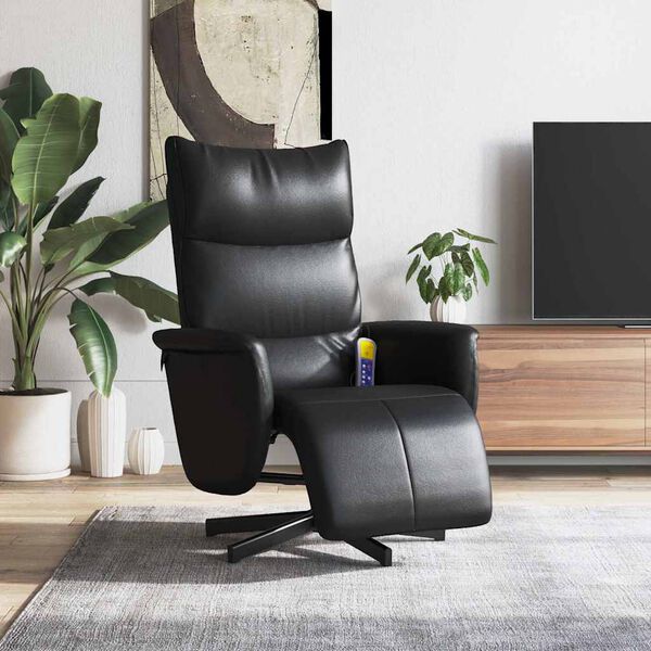 vidaXL Fauteuil inclinable de massage repose-pieds noir similicuir