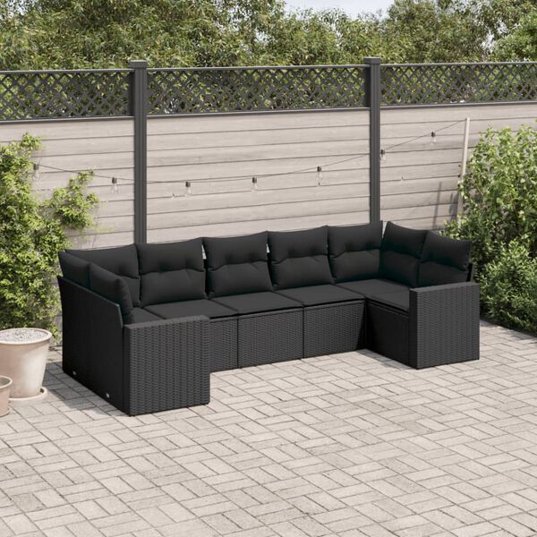 vidaXL Salon de jardin 7 pcs avec coussins noir r&eacute;sine tress&eacute;e