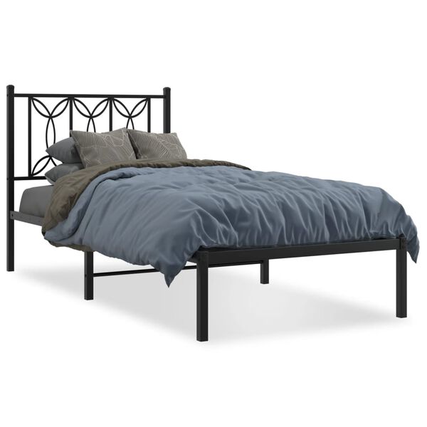 vidaXL Cadre de lit m&eacute;tal sans matelas avec t&ecirc;te de lit noir 90x200 cm