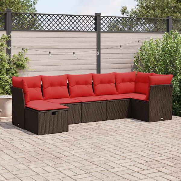 vidaXL Salon de jardin avec coussins 7 pcs marron r&eacute;sine tress&eacute;e