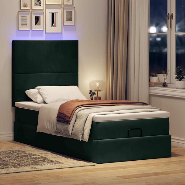 vidaXL Cadre de lit ottoman avec matelas vert fonc&eacute; 100x200 cm velours