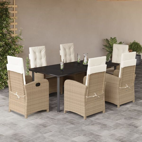 vidaXL Ensemble &agrave; manger de jardin et coussins 7 pcs beige poly rotin