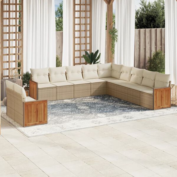 vidaXL Salon de jardin 11 pcs avec coussins beige r&eacute;sine tress&eacute;e