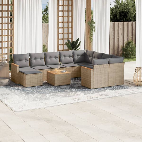 vidaXL Salon de jardin 11 pcs avec coussins beige r&eacute;sine tress&eacute;e