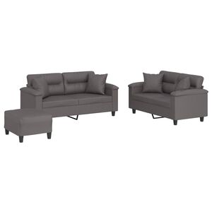 vidaXL Ensemble de canap&eacute;s 3 pcs avec coussins gris similicuir