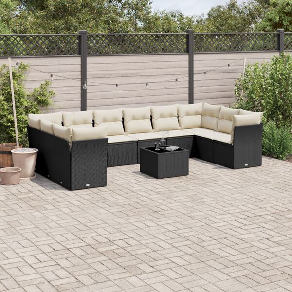 vidaXL Salon de jardin 11 pcs avec coussins noir r&eacute;sine tress&eacute;e