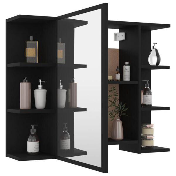 vidaXL Armoire à miroir de salle de bain Noir Bois d’ingénierie