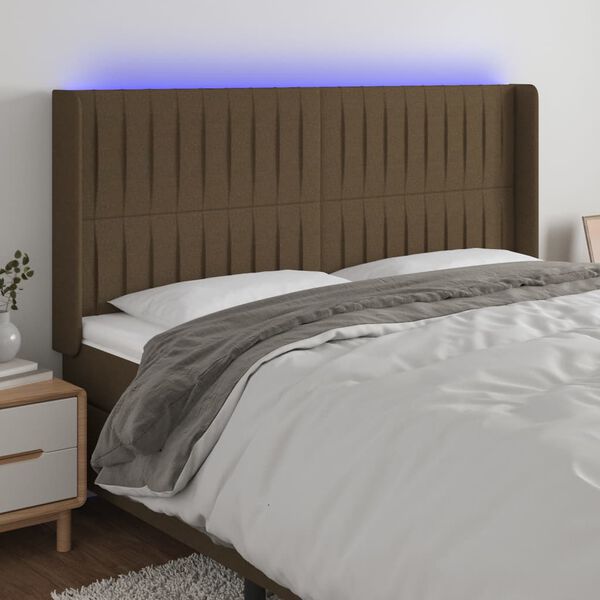 vidaXL T&ecirc;te de lit &agrave; LED Marron fonc&eacute; 203x16x118/128 cm Tissu