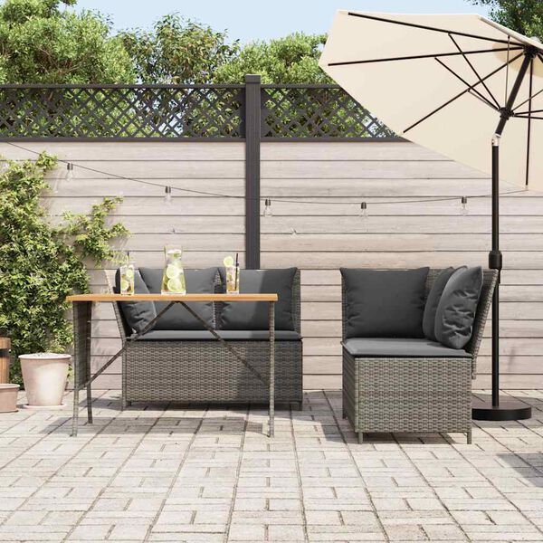 vidaXL Salon de jardin avec coussins 3 pcs gris r&eacute;sine tress&eacute;e