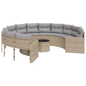 vidaXL Canap&eacute; de jardin avec table coussins rond beige r&eacute;sine tress&eacute;e