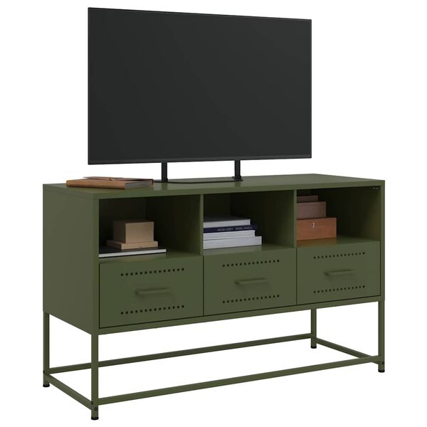 vidaXL Meuble TV vert olive 100,5x39x60,5 cm acier